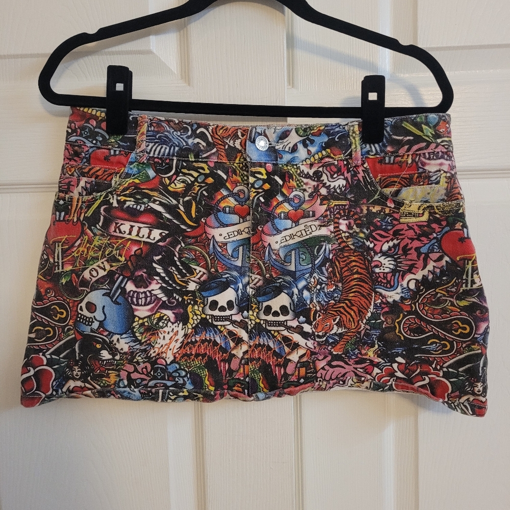 Edikted Tattoo Denim Skirt